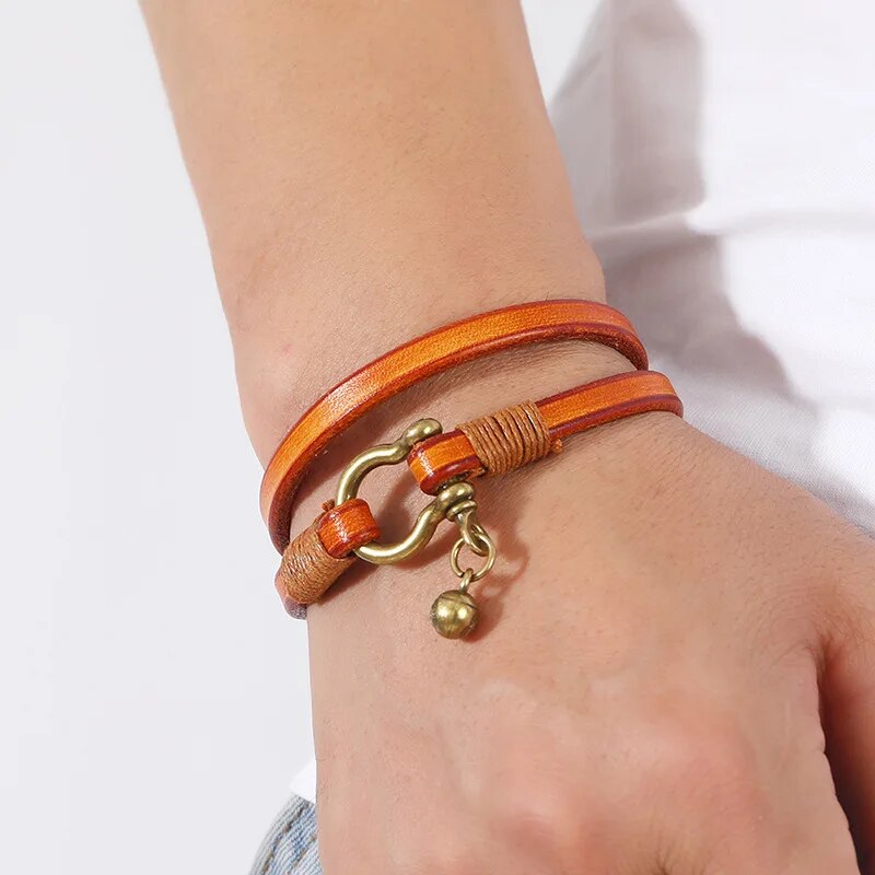 Horse Shoe Two Loop Leather Bracelet