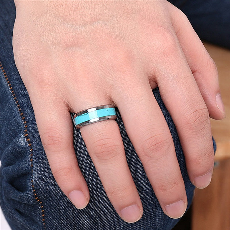 Silver Tungsten and Turquoise Ring