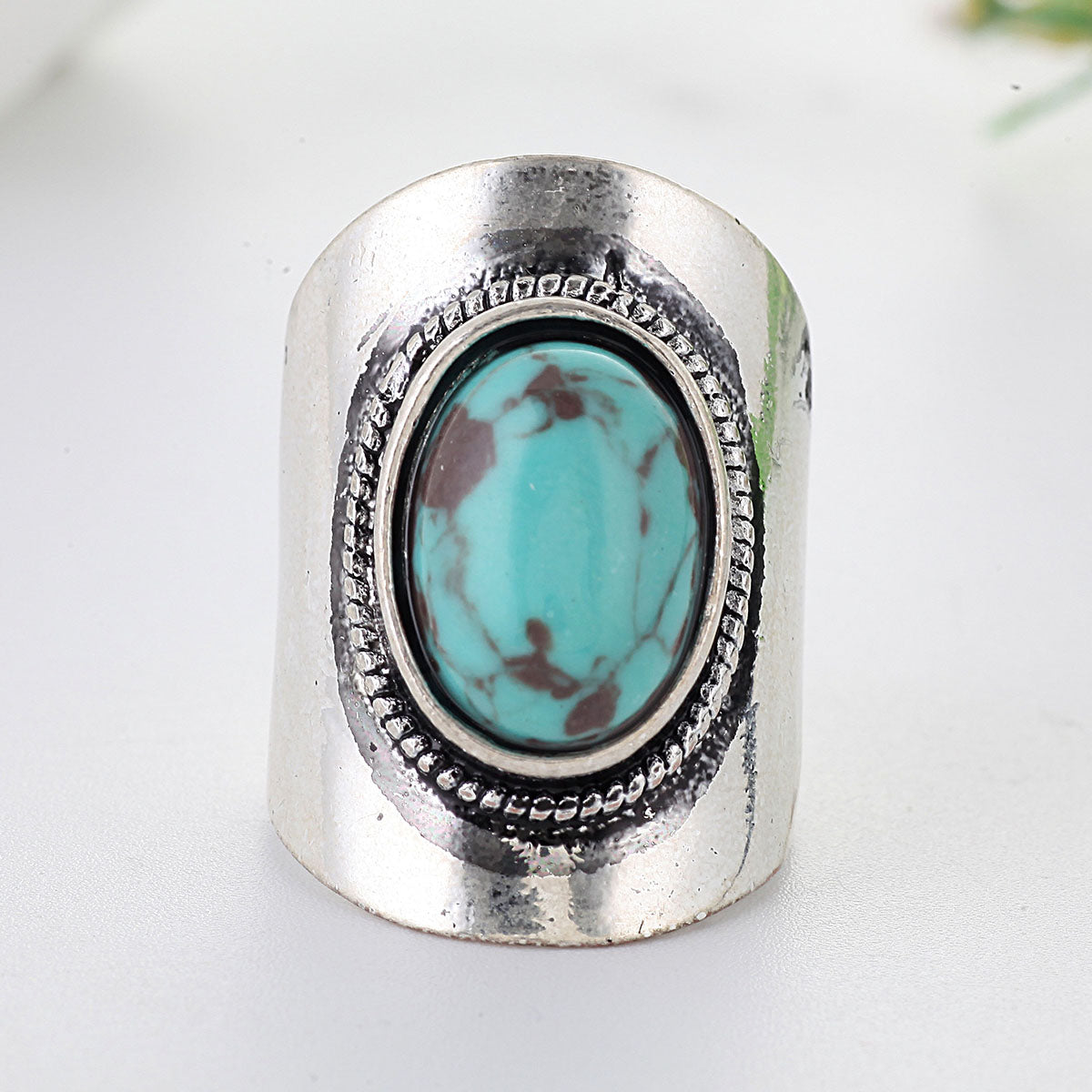 Oval Ring with Big Turquoise oval Stone.