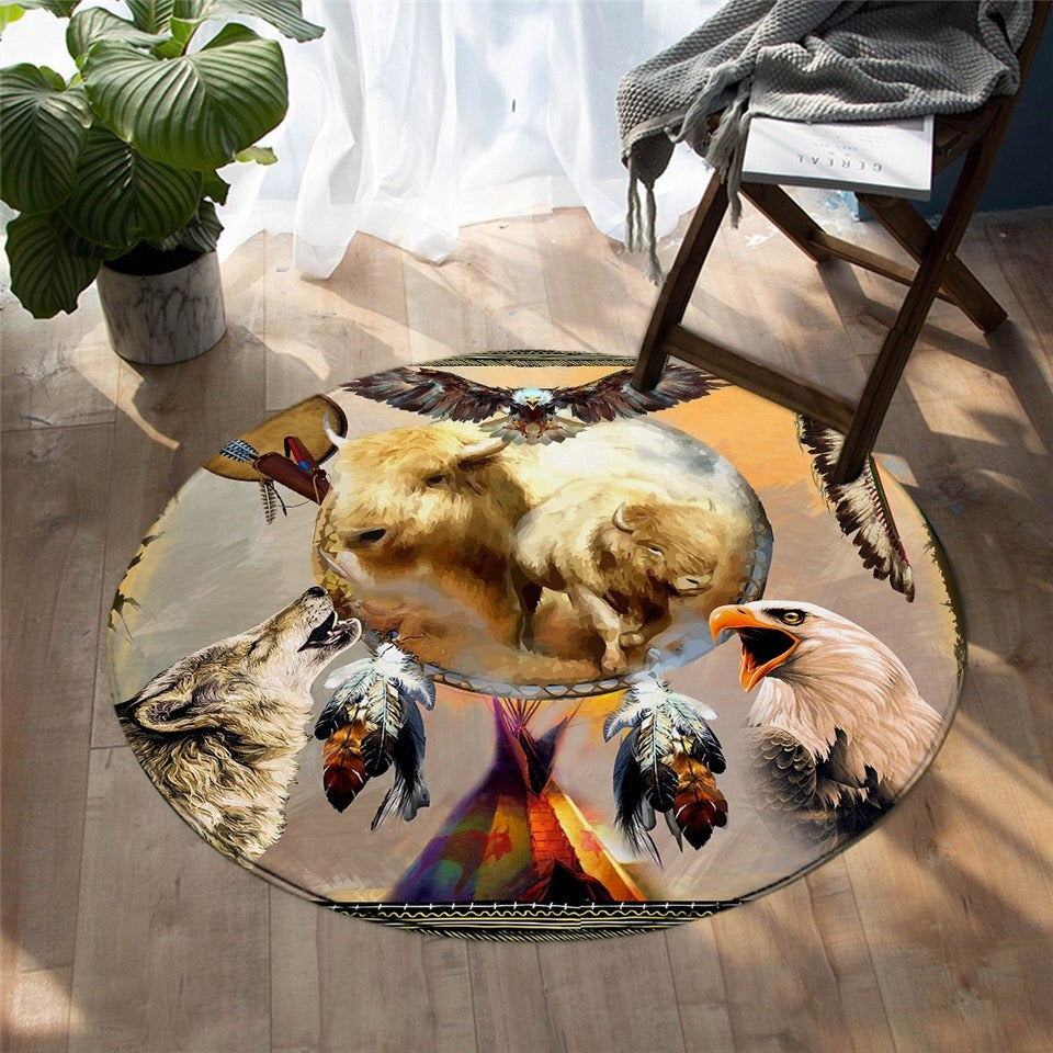 Native Spirit Animals Round Carpet