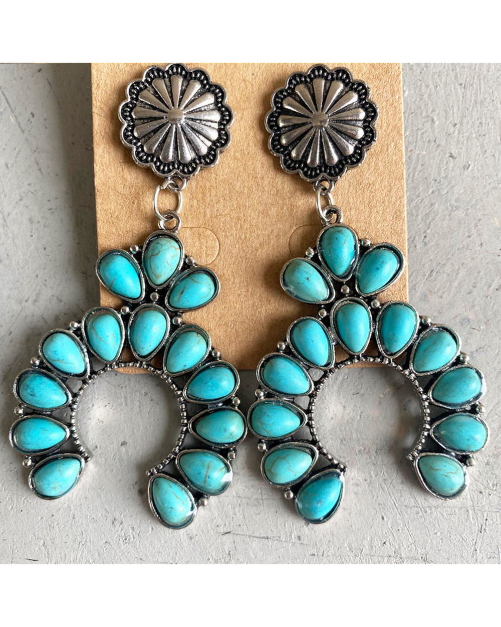Turquoise Stone Pumpkin Flower Earrings for Women Vintage Silver Wild Hint Western Stunner Earrings