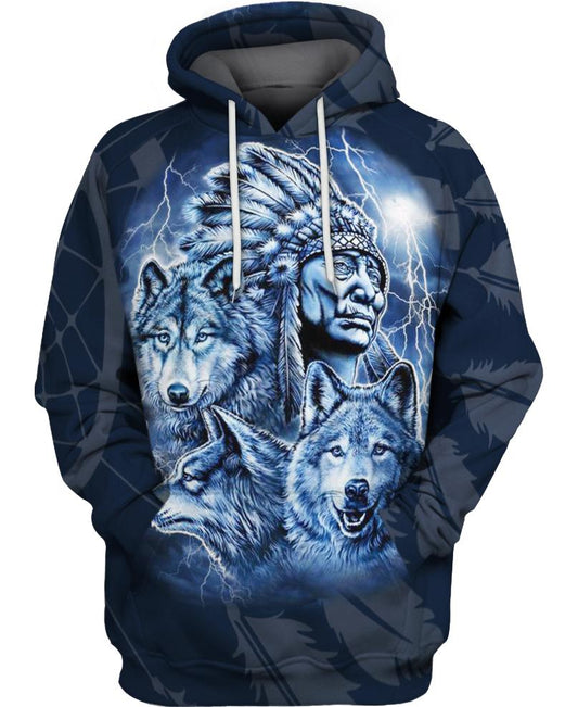 Native American Blue Indian Chief & Wolves